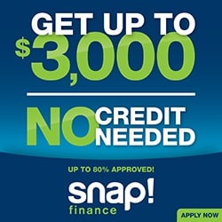 The SNAP Finance logo that tells customers that they can get up to $3,000 with No Credit Needed; financing