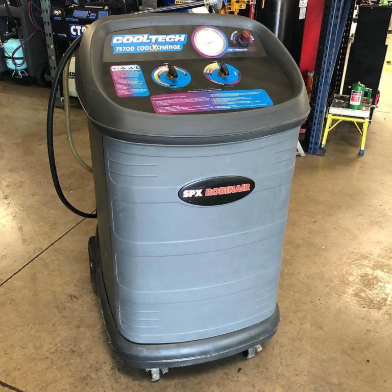 A SPX RobinAir vacuum pump system sitting in the Ace Automotive shop; air conditioning and heating in Queen Creek, AZ
